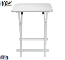 Folding Side Table Portable Laptop Square Modern Furniture White Steel Camping