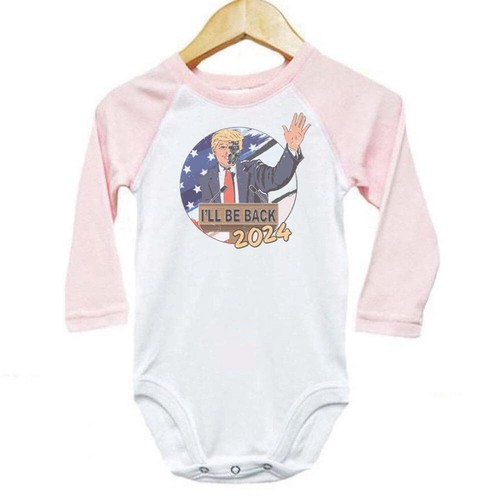 TRUMP '24 BABY BODYSUIT, I'll Be Back, INFANT ROMPER, CHILD'S RAGLAN, REPUBLICAN - Picture 2 of 16