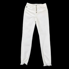 KanCan Jeans Women 5/26 White Exposed Button Skinny Raw Cuffs Stretch EUC