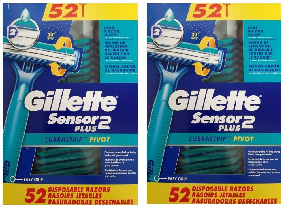 Gillette Sensor PLUS2 Disposable Razor Lubrastrip "52 Razors" (Pack of