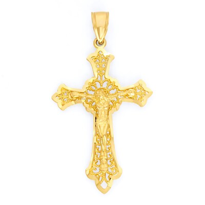 Solid Gold Cross Pendant, 10 or 14k, Crucifix Pendant Religious Jewelry