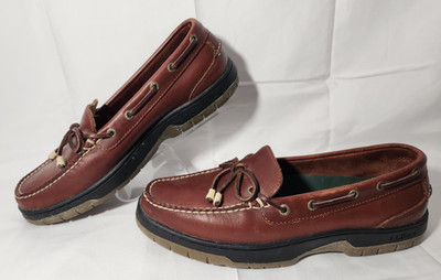 LL Bean Moccasins Men's 10W Hand Sewn Boat Shoe Leather Loafers Brown Signature
