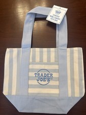 TRADER JOE'S MINI PASTEL STRIPE CANVAS TOTE BAG BLUE LIMITED EDITION - NEW 2026