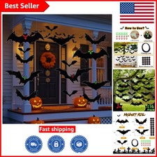 Hanging Bats Halloween Decorations Outdoor - 16 Pack Glowing Eyes Large...