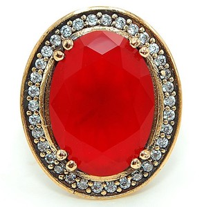 Ottoman Empire 14CT Heat Treated Fire Garnet 925 Sterling Silver Ring Sz 8 H1-8