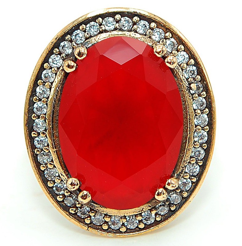 Ottoman Empire 14CT Heat Treated Fire Garnet 925 Sterling Silver Ring Sz 8 H1-8
