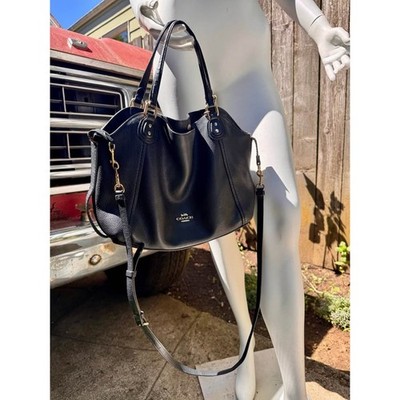   Authentic Coach Edie 28 Shoulder Bag   Black Pebbled Leather   Style 57124