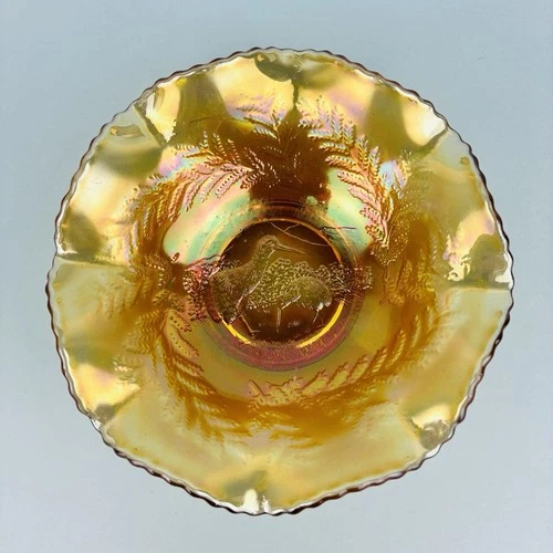 Vintage Marigold Carnival Glass Kiwi Nappy Bowl Crown Crystal Australian 14cm #2