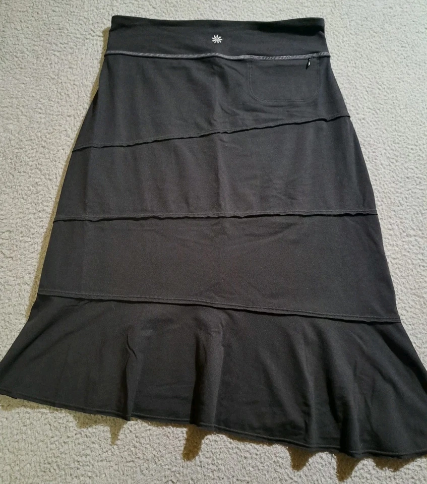 Athleta Women`s Black Crescendo Asymmetrical Pull On Ruffled Midi Skirt / Size S - Image 2 of 4
