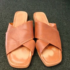 Coach And Four Made In Italy Tan Leather Slide Sandals Size 8.5