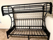 Twin Over Full Size Metal Bunk Bed Futon Sofa Bed Frame For Kids Adults Black
