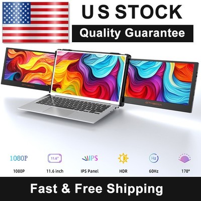Dual Portable Monitor Triple Fold 1080P IPS Screen Extender For 13-17.3'' Laptops