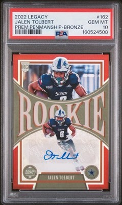 2022 Panini Jalen Tolbert Premium Penmanship Bronze RC Auto 02 /50 PSA 10
