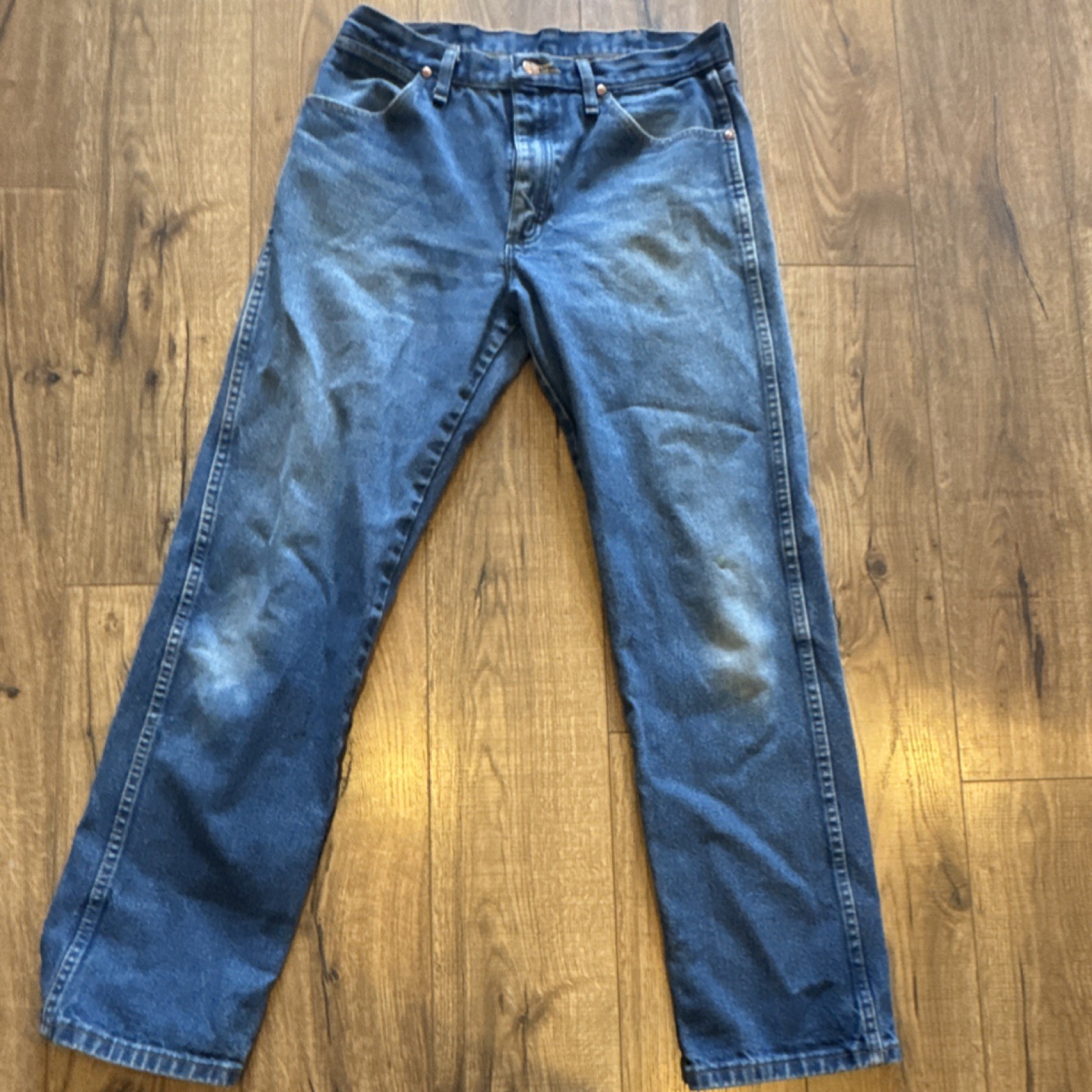 's Blue Denim Straight Jeans Button Zip 5-pocket Medium Wash