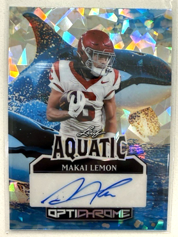 2025 Leaf Optichrome Football Aquatic Orca Crystal Auto 1/1 Makai Lemon #A-ML1