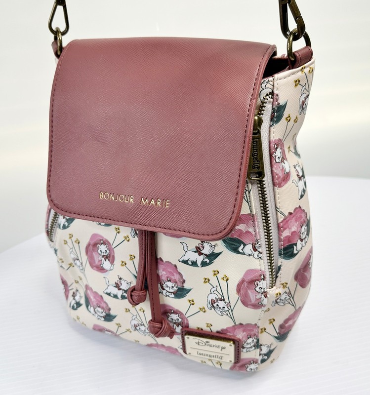 LOUNGEFLY Disney Aristocats Bonjour Marie Small Shoulder Bag Purse Cats Floral