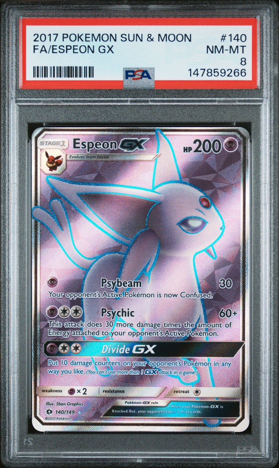 PSA 8 NM-MT 2017 POKEMON SUN & MOON Base Set #140 FULL ART ESPEON GX