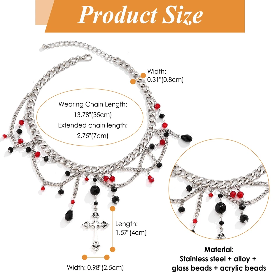Gargantilla colgante de flecos con flecos y lágrimas de cruz de Halloween para mujer Foto 3 de 4