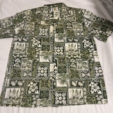 Vintage Hawaiian Shirt Large Koko Head Made In Hawaii Reverse Print Green Floral