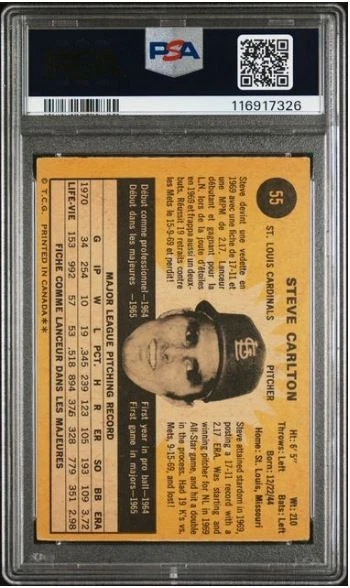 Tarjeta de béisbol 1971 O-Pee-Chee Steve Carlton firmada por PSA/DNA certificada automática 10 patio Foto 4 de 4