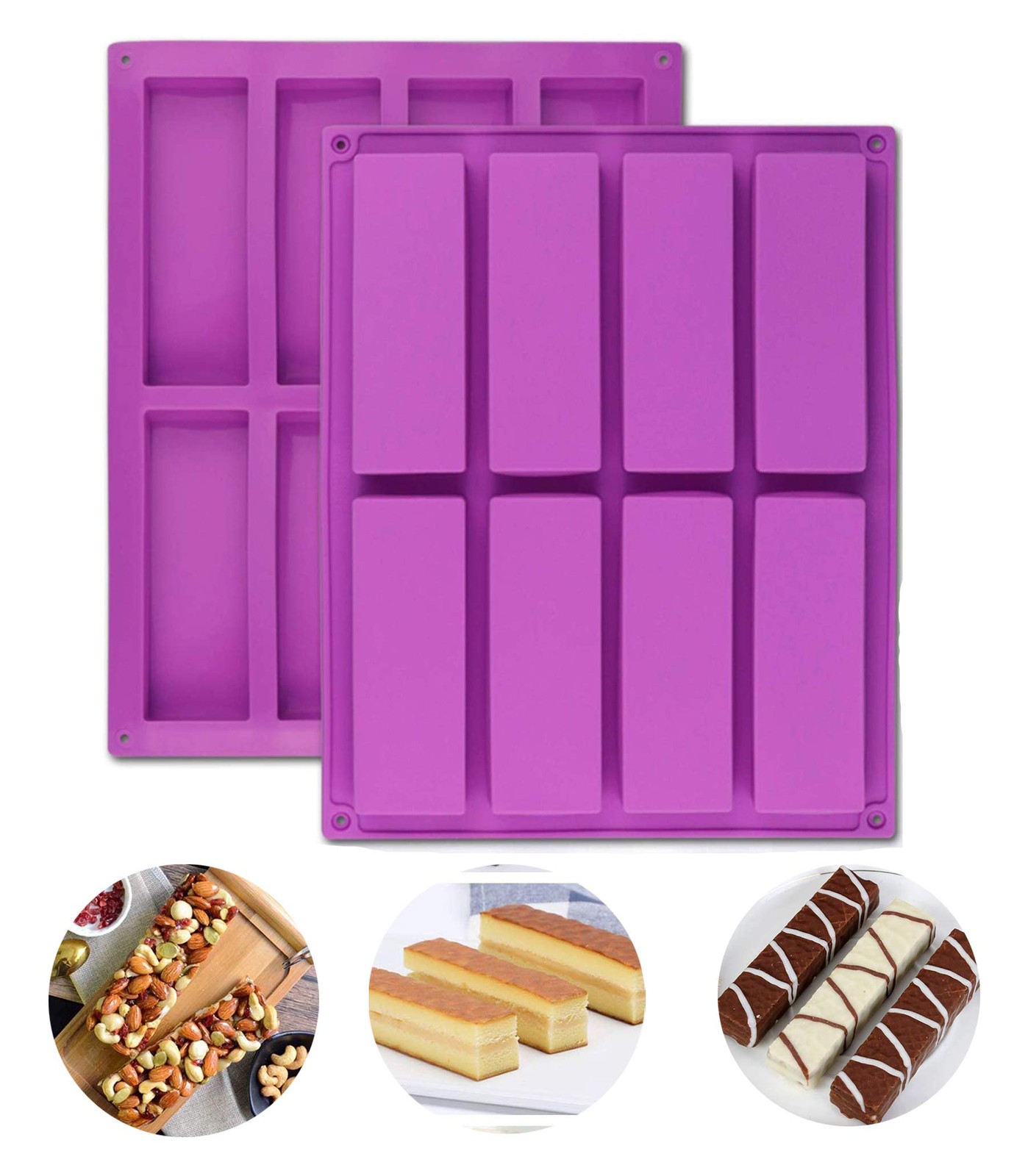 Large Rectangle Granola Bar Silicone Moulds 2PCS 8 Cavity Nutrition Cereal Bar