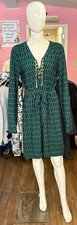 Michael Kors Emerald Green & Navy Geometric Dress with Gold Lace Detail Size: L