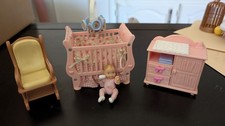 Fisher Price Loving Family dollhouse lighted pink crib nursery Vintage