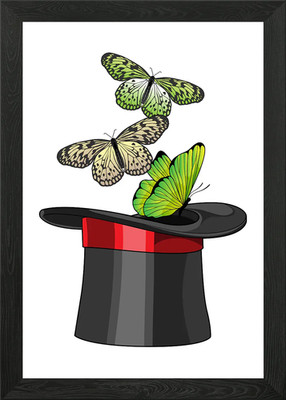 Schmetterling Zauberer Zauberhut gerahmtes Wandbild Poster Leinwanddruck Bild