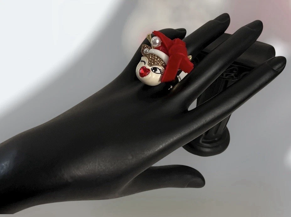 Anillo Betsey Johnson Ajustable Guiño Reno Elástico Cristal de Navidad Foto 4 de 4