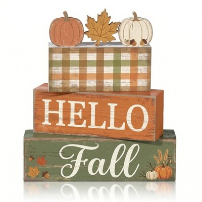 4 Pcs Fall Table Decorations, Hello Fall Tiered Tray Decor, Farmhouse Wooden ...