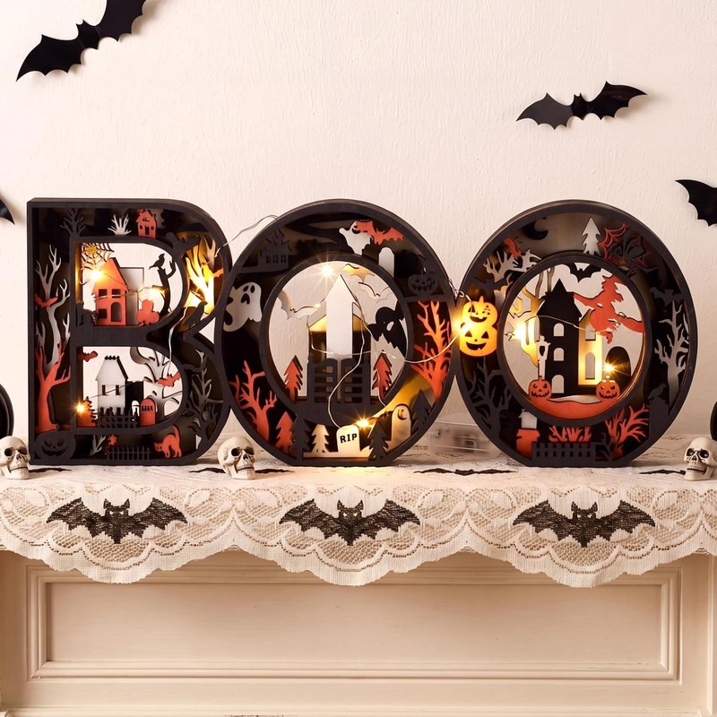 3 Pcs Halloween Light up Decor Boo Letters Sign Table Decorations