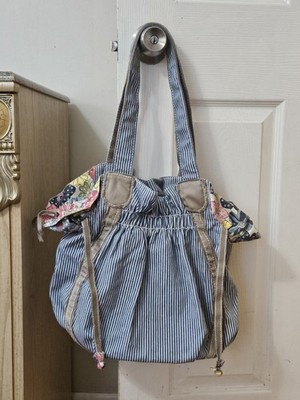 NWOT Thirty-One Cinch-Top Bucket Bag in Railroad Denim Free Spirit Floral Lining
