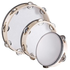 3 Pack Tambourine for Adults Hand Held Wood 6 Inch 8 Inch 10 Inch, Beige