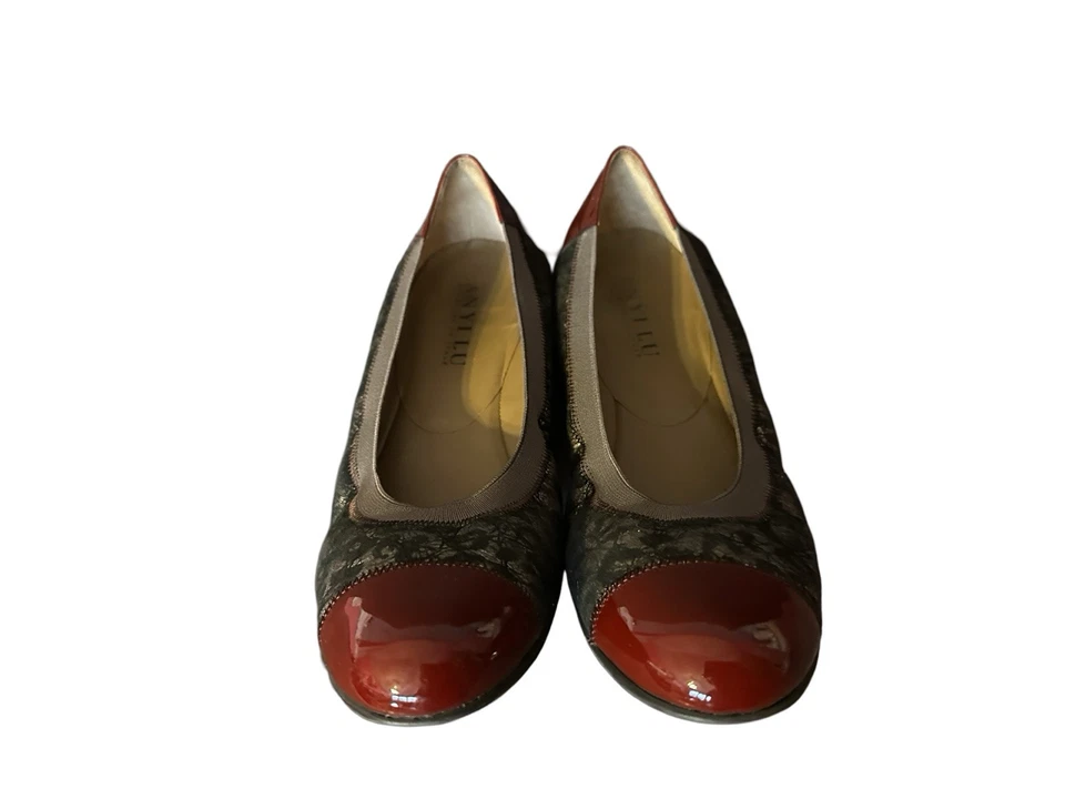 Anyi Lu Lacey/Patent Maroon Black Lace Comfort Ballet Flats Women’s Sz9.5/40.5 - Image 3 of 4
