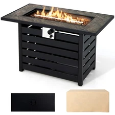 42" Rectangular Propane Fire Pit Table 50,000 BTU W/ Lava Rocks & PVC Cover