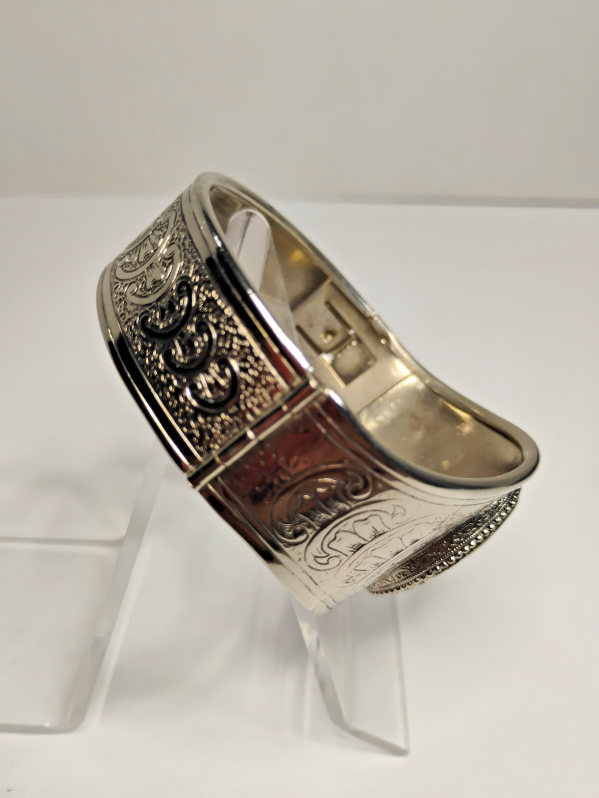 Vintage Abalone Shell Hinged Bangle Bracelet Silv… - image 4