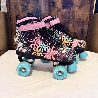 SFR Vision Quad Rollschuhe Damen UK 5 Tropical Disco Retro Floral Pink