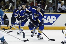 Right wing Dallas Drake St Louis Blues advances the puck against t- Old Photo