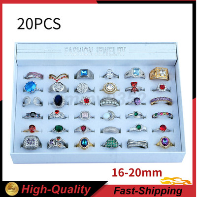 20x Wholesale Colorful Crystal Mixed Rings Bulk Finger Band Ring Jewelry Lot