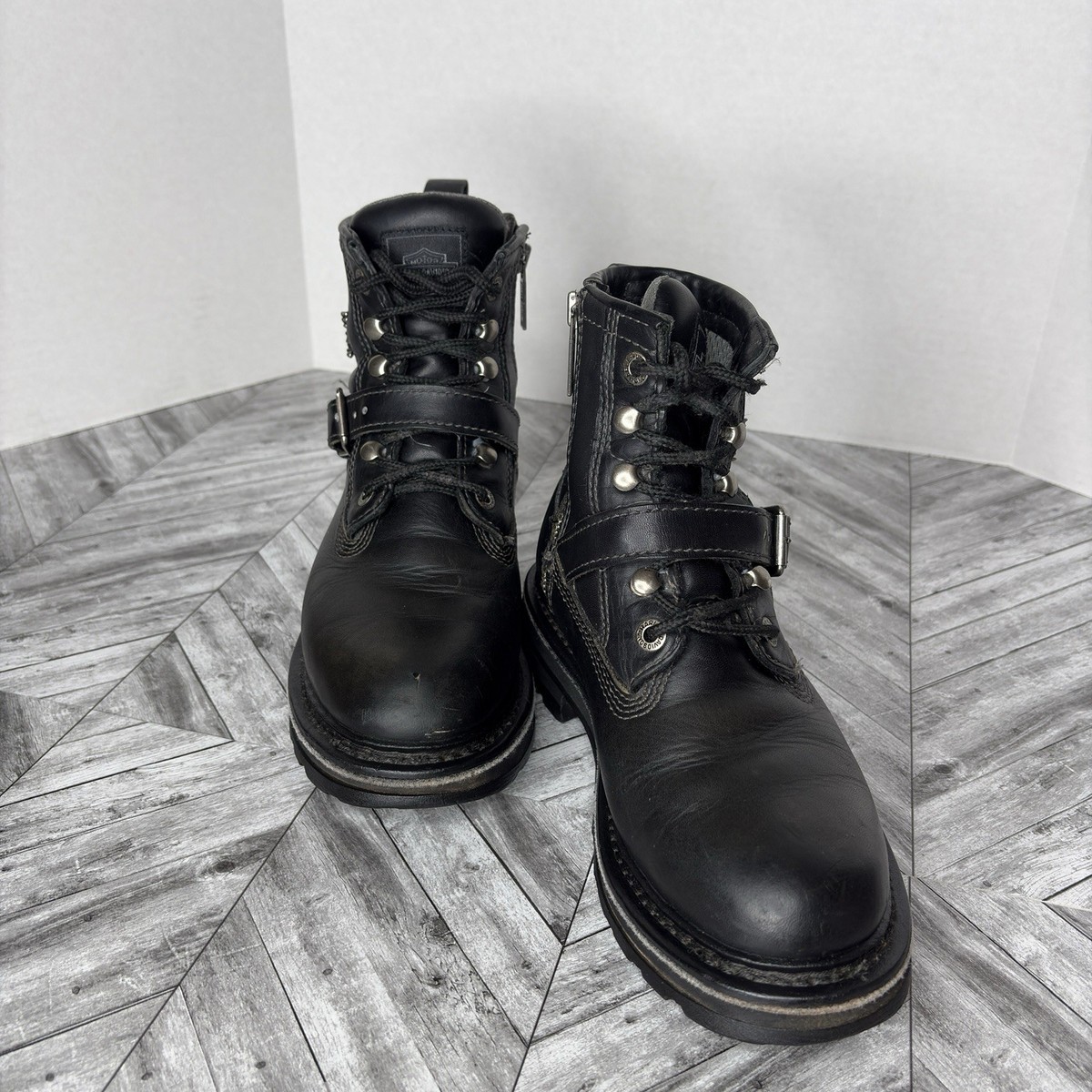 Harley-Davidson Women's Size 7 Black Motorcycle Boots Side Zip
