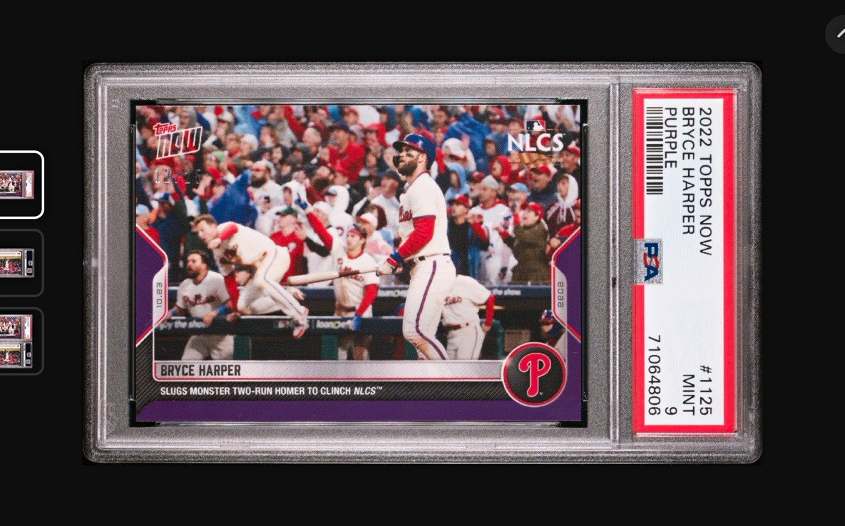 Topps 2022 Topps Now Bryce Harper Purple /25 #1125 Phillies PSA 9 Bedlam @ Bank