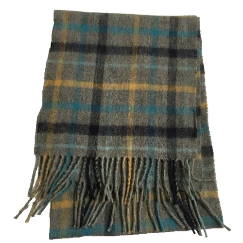 Scarf Cashmink Plaid Rectangle 12" x 67" Grey Brown Germany Very Soft