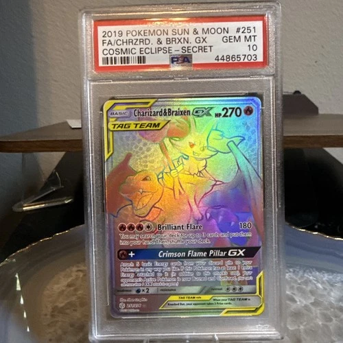 2019 POKEMON SUN & MOON COSMIC ECLIPSE FULL ART/CHARIZARD & BRAIXEN GX PSA 10