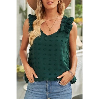 Swiss Dot Women s V-Neck Green Tank Size 2XL