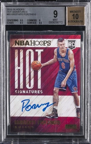 2015-16 HOOPS HOT SIGNATURES #65 KRISTAPS PORZINGIS ROOKIE RC BGS 9 AUTO 10