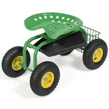 Costway Heavy Duty Garden Cart Rolling Work Seat Garden Planting W/Tool Tray