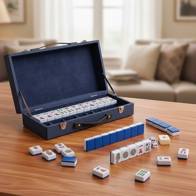 Elegant Royal Azure Chinese Mahjong with 146 Durable Tiles and Accessories