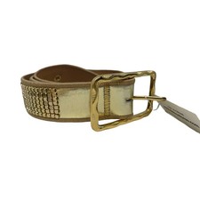 New 80s Style Metallic Gold Lame Ladies Belt Disc Gold Buckle Size S Vintage NOS