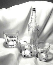 DECANTER SET, W/ CORK, FOUR 4 PC SET, CLEAR SCULPTURED GLASS, NWT, FREE SHIP