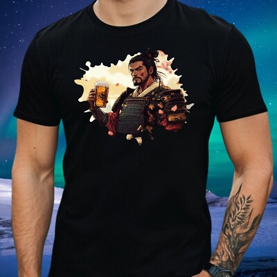 Mens Samurai Beer Print Cotton T-Shirt Size S to 5XL